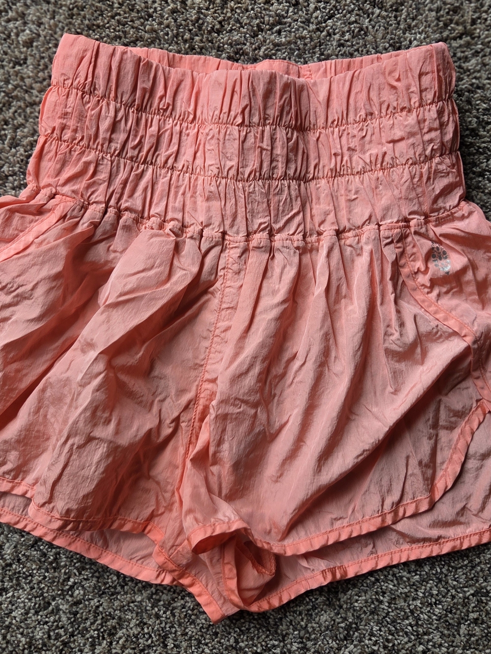 FP Movement by Free People Peach Coral Smocked-Waist Athletic Shorts